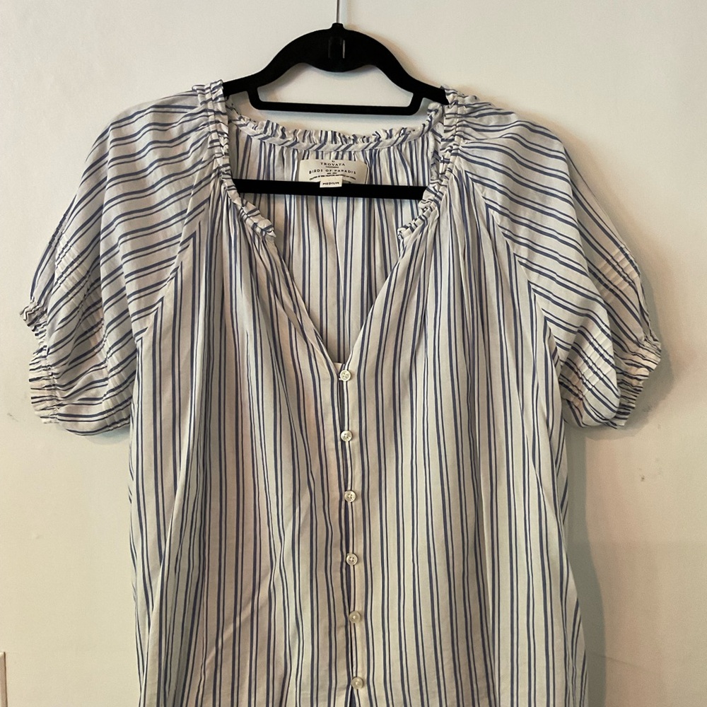 TROVATA BIRDS OF PARADIS Blue and White Striped Blouse
